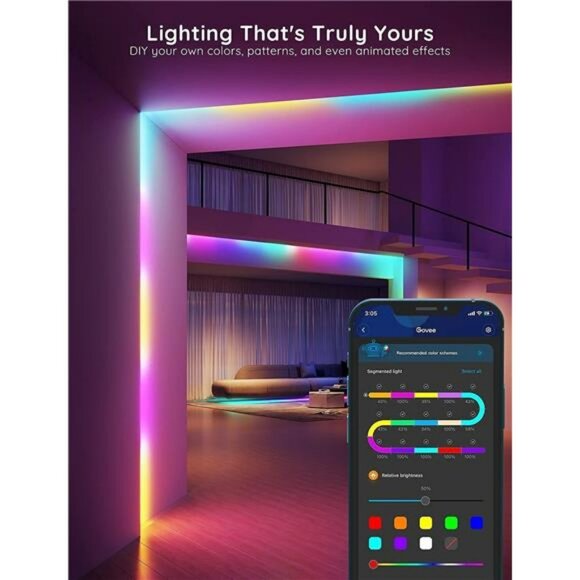 RGBIC LED Strip Lights 16ft Color Changing Bluetooth Smart Light for Bedroom - Picture 6 of 7